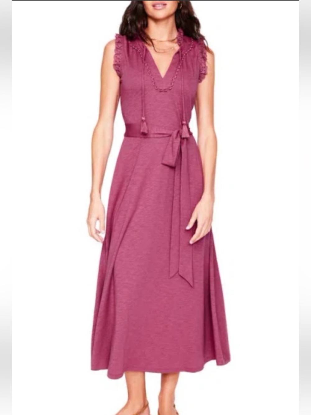 Boden Aira Flutter Cap Sleeve Belted Jersey Midi Dress in Raspberry Size 8Long